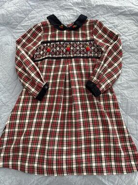Girls 5 Smocked Little Bitty Plaid Dress with Red, Green, White, and Navy Tartan